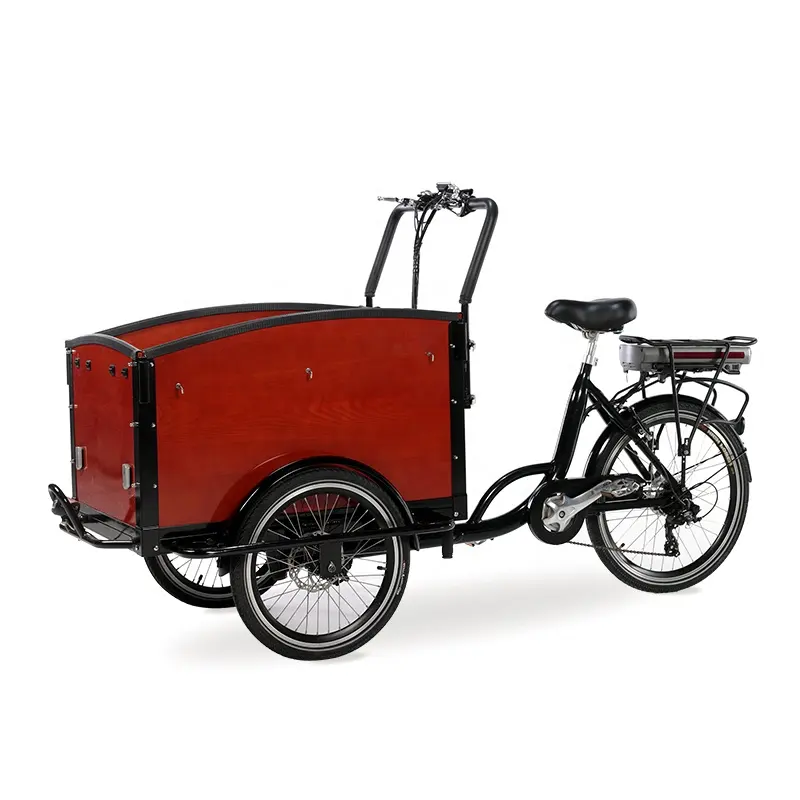 Elektrische babybett bakfiets 3 колеса Электрический трехколесный грузовой автомобиль с стальной грузовой велосипед