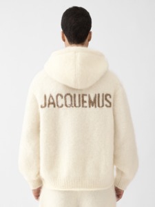 Sweat à capuche zippé <span class=keywords><strong>blanc</strong></span> crème pour homme, avec logo jacquard au dos et en peluche - Product Image 3