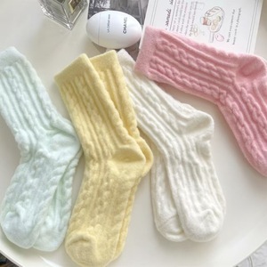Women Fleece Lined Thick Socks Mid Calf Solid Color Candy Tone Warm Thermo Floor Socks Ins Style - Product Image 2