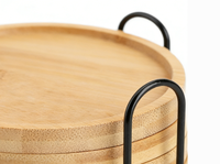 Ensemble de 6 sous-verres en bambou avec support à couvercles pour table basse, sous-verres en bois pour boissons, soucoupes pour plantes, protection de plateau de table