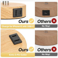 Lampe de bureau moderne avec base en bois, ports USB-A+USB-C, gradation à trois niveaux, commande tactile pour l'étude, la chambre à coucher, la salle à manger, les lampes de table