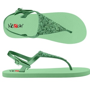 Sandales à lanières en T personnalisées avec logo pour femme, vert menthe, effet gelée, à bride arrière, avec boucle réglable, chaussures de plage, vente en gros usine - Product Image 1