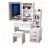 Table de toilette en bois avec miroir et tiroirs, avec porte coulissante, pour la chambre à coucher