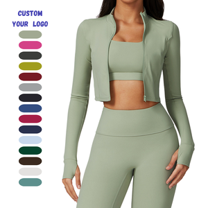 <span class=keywords><strong>Veste</strong></span> de yoga zippée ajustée pour femme avec col montant, trou pour le pouce, manches longues, haut d'entraînement pour la course à pied, la salle de sport, l'entraînement en plein air - Product Image 1