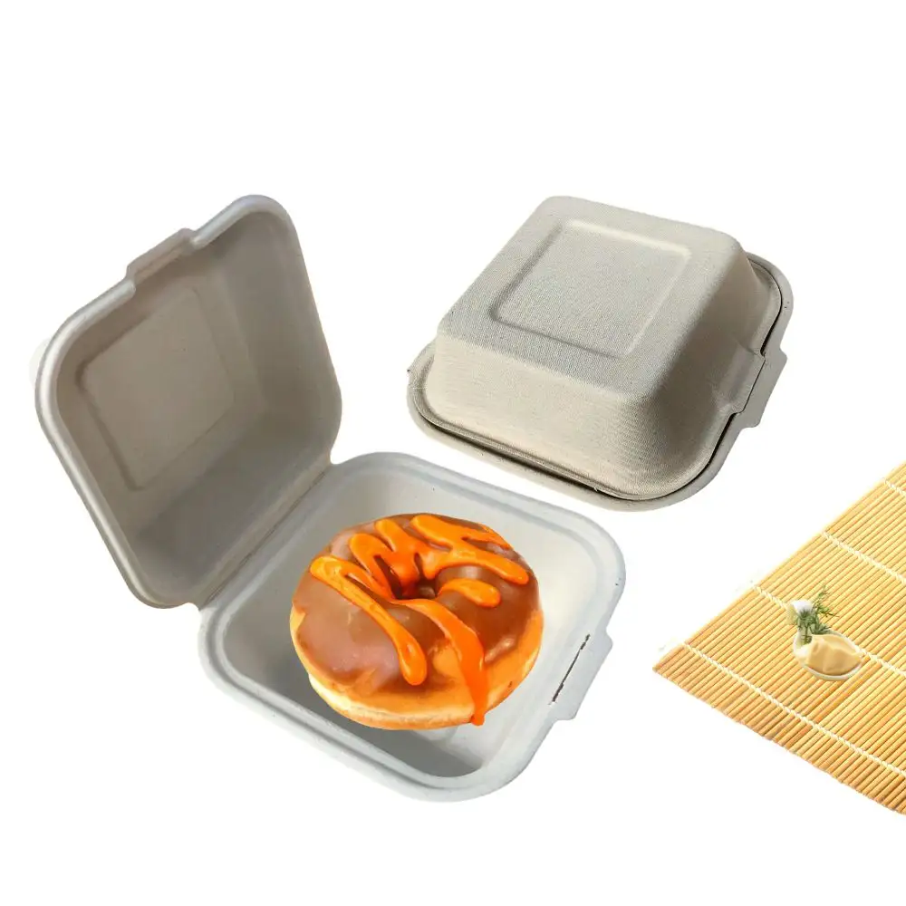 Vente en gros 6 pouces Logo personnalisé Pulpe de canne à sucre Burger à emporter Boîtes d'emballage biodégradables pour aliments