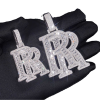 Pendentif Moissanite Coupe Baguette Personnalisé Lettre RR en Argent 925, Bijou Hip Hop Iced Out pour Hommes et Femmes