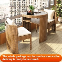 Design moderne trois pièces balcon petite table ensemble de chaises patio extérieur loisirs stockage rotin chaise métal bois matériel meubles