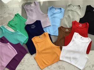 2024 all'ingrosso di femmininas <span class=keywords><strong>Moda</strong></span> <span class=keywords><strong>Tube</strong></span> t-shirt senza cuciture Crop Streetwear senza maniche in maglia Casual corsetto a coste canotta per le donne - Product Image 4