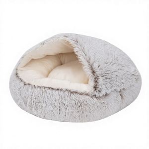 Winter Warm Solid Fashion Classic Eco-friendly Portable Removable Washable Long Haired Plush Semi-Closed <b>Shell</b> Cat and Dog Bed - Product Image 2