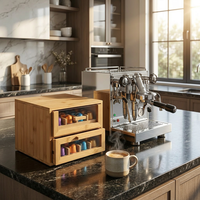 Organizador de Cápsulas de Café de Bambú con Ventana Acrílica, Cajón Doble, Caja de Almacenamiento y Exhibición para 36 Cápsulas Nespresso