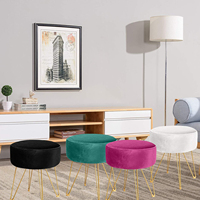 Repose-pieds rond Ottoman en velours Tabouret de toilette avec pieds en métal Repose-pieds rembourré Chaise de maquillage pour chambre à coucher Salon