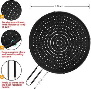 Poêle à frire multi-usages résistante à la chaleur, sans danger pour les aliments, protection contre les éclaboussures de cuisson, égouttoir, écran anti-éclaboussures en silicone - Product Image 4