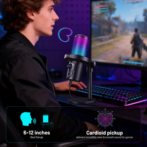 Microphone de jeu filaire USB Type C 2 en 1 avec lumière RGB, suppression du bruit, microphone pour <span class=keywords><strong>ordinateur</strong></span> avec support de <span class=keywords><strong>bureau</strong></span> en aluminium - Product Image 2