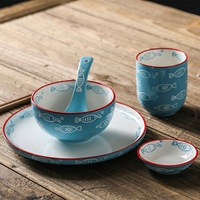 Vaisselle à motif de poisson peinte à la main 4.3 pouces soupes bol de riz rond en céramique servant bol de nourriture conteneur pour le ménage