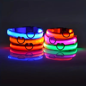 Correa y Collar Ajustables para Perro 100% Nailon con Luces LED de Seguridad, Brillantes en la Oscuridad, Patrón Sólido, Cintas Fluorescentes, Estilo Moderno - Product Image 4