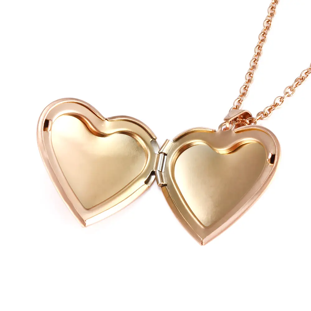 Damen-Schmuck Geschenk 18k Gold Rose Gold plattiert Edelstahl Herz geformter Fotorahmen Anhänger Herz-Läden-Halsband