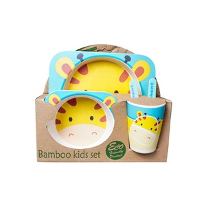 Juego de cena de plato de melamina de fibra de bambú libre de BPA al por mayor 5 piezas para niños vajilla de fibra de bambú bebé 5 piezas Juego de cena de alimentación - Product Image 1