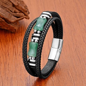 Pulsera <span class=keywords><strong>de</strong></span> Cuero Trenzado Multicapa para Hombre con Cierre Magnético <span class=keywords><strong>de</strong></span> Acero Inoxidable y Cuentas <span class=keywords><strong>de</strong></span> Piedra Ojo <span class=keywords><strong>de</strong></span> Tigre Natural - Product Image 2