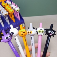 Stylos à gel rétractables Halloween Devil en gros, en silicone, motif chauve-souris, citrouille, animal mignon, fantôme, pointe 0,5 mm, en plastique, pour signature