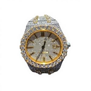 Mossinate Case 10 Bar Water Resistant Stainless Steel VVS Yellow Gold <b>Diamond</b> Moissanite Mechanical Glass Dial Men's Hip <b>Watch</b> - Product Image 1