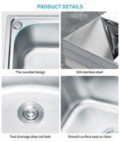 Évier de cuisine à bol unique en acier inoxydable 304 brillant Égouttoir de forme carrée fait à la main Éviers de cuisine intelligents multifonctionnels Direct