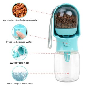 Gourde de voyage 2-en-1 pour animaux de compagnie en plastique : Bouteille d'eau et récipient alimentaire pour chien, distributeur d'eau pour promenades en extérieur - Product Image 1