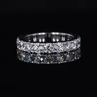 Starsgem-anillo de oro blanco sólido para hombres y mujeres, anillo de moissanita de corte brillante redondo de 3,5mm, 14K, eternidad