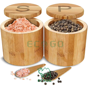 Caja de madera de bambú para sal y pimienta, tapas giratorias magnéticas, contenedores de especias, cajas de madera para cocina - Product Image 1