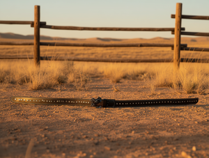 Cintura Casual in Vera Pelle Nera con Rivetti a Testa di Cavallo Stile Western Cowboy, 4.2cm x 120cm - Product Image 2