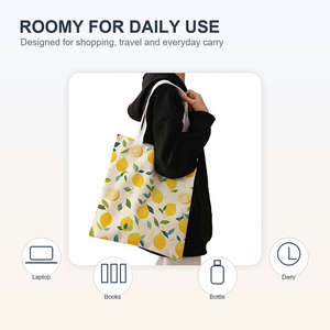 Hand-painted <strong>Fruit</strong> Lemon Canvas <strong>Tote</strong> Bag Fresh Shoulder Bag Summer Shopping Bag - Product Image 4