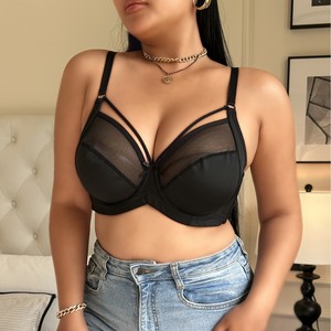 Soutien-gorge sexy à lacets en maille gothique à bonnets profonds et effet push-up pour femmes grandes tailles - Product Image 5