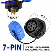 Connecteur d'aviation étanche HYSF SUBSEA SP17 à 7 broches, prise femelle à montage sur panneau, avec verrouillage à vis et capuchon de protection