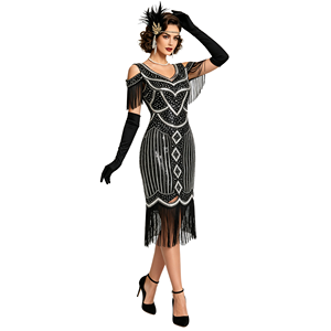 <span class=keywords><strong>Robe</strong></span> <span class=keywords><strong>de</strong></span> soirée à paillettes pour femmes, style vintage, col en V, franges, <span class=keywords><strong>robe</strong></span> <span class=keywords><strong>de</strong></span> <span class=keywords><strong>cocktail</strong></span>, <span class=keywords><strong>longueur</strong></span> genou, polyester - Product Image 5