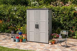 <span class=keywords><strong>Armoire</strong></span> <span class=keywords><strong>de</strong></span> rangement extérieure <span class=keywords><strong>en</strong></span> HDPE <span class=keywords><strong>de</strong></span> 120 gallons, facile à assembler, avec étagères réglables, portes verrouillables, résistante au vent et à l'eau - Product Image 4
