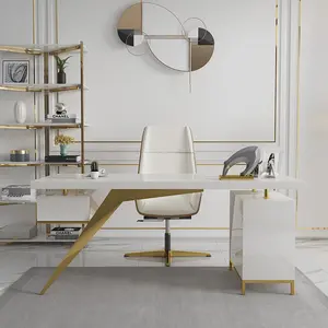 Lüks altın paslanmaz çelik bilgisayar masası çalışma masası ev ofis mobilyaları seti