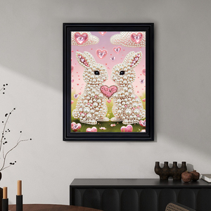 Kit Pittura Diamante Fai da Te con Due Coniglietti e Perle Semisferiche, Arte con Strass per Decorazione Murale Domestica - Product Image 3