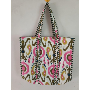 Sac fourre-tout matelassé en coton fait main à imprimé bloc uni avec chaînes ouvertes pour femme, écologique, logo personnalisé, toutes saisons, prix de gros - Product Image 1