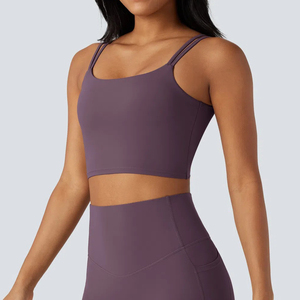 Soutien-gorge de sport personnalisé à double bretelle torsadée pour femme, col en U, dos ouvert, soutien-gorge intégré, crop top de yoga, <span class=keywords><strong>pilates</strong></span>, gym, fitness, vêtements de sport - Product Image 4