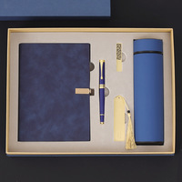 Set de Regalo de Lujo con Termo, Cuaderno, Bolígrafo, Marcapáginas y USB en Color Azul Marino y Dorado, Recuerdo para Reuniones Anuales, Logotipo Personalizado, Venta al Por Mayor