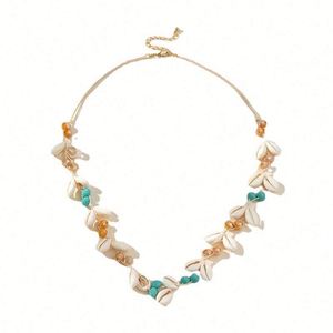 Collier élégant et délicat en acier inoxydable plaqué or rose tendance, motif fleur, avec chaîne perlée en cristal, pour femme, bijoux de mariage 2025 - Product Image 6