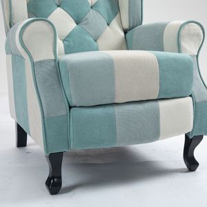 Sillón Individual Moderno <span class=keywords><strong>de</strong></span> Lujo para Sala <span class=keywords><strong>de</strong></span> Estar, Tela Resistente con <span class=keywords><strong>Rayas</strong></span> Azules, Respaldo <span class=keywords><strong>de</strong></span> Madera, Mueble Suave para el Hogar - Product Image 6