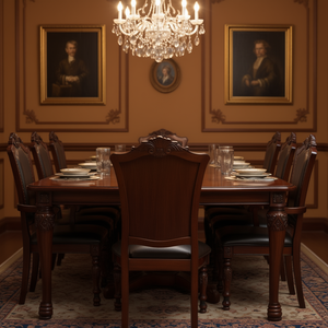 Silla de Comedor Tradicional de Madera Maciza, Color Cerezo Marrón, Detalles Tallados, Asiento de Cuero Sintético Negro, Muebles Formales para el Hogar - Product Image 2