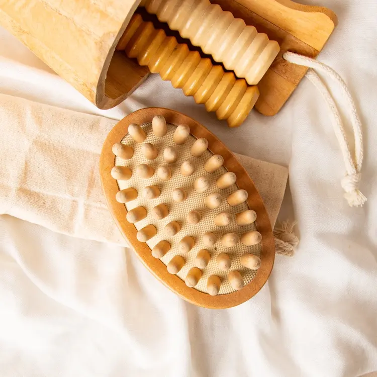 Gloway Custom LOGO Certificated Eco-Friendly Natural Spa Wooden Massage Brush Wood Body Therapy Cellulite Massager Tools