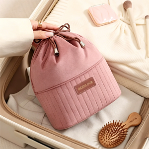 Bolsa Organizadora de Cosméticos de Gran Capacidad para Mujer, de Terciopelo y Poliéster, con Cierre de Cordón y Compartimentos con Letras, para Viaje - Product Image 1