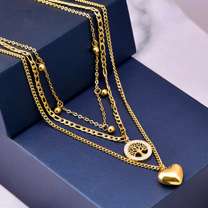 <b>Golden</b> <b>Heart</b> Multi Layer <b>Necklace</b> With Tree Pendant For Women Gift Jewelry - Product Image 1