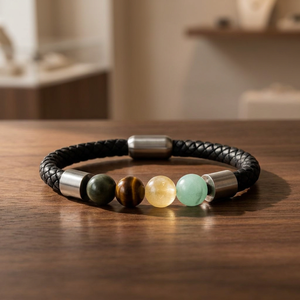 Bracelet en cuir tressé avec perles de pierre, fermeture magnétique, bracelet en pierres précieuses naturelles, bijoux multicolores, cadeau - Product Image 3