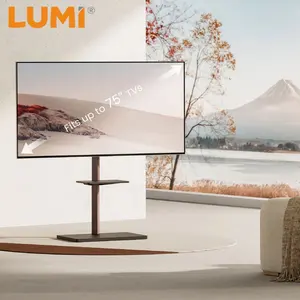 LUMI Modern Wood Design Mobiliário Sala Minimalismo Altura Ajustável Piso TV Mount Stand Com Media Shelf | FS53-46T-02