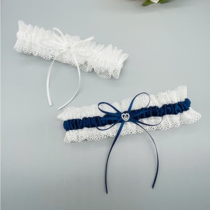 Jarretière de mariée en polyester élastique avec strass, faite à la main, non tissée, en stock - Product Image 2