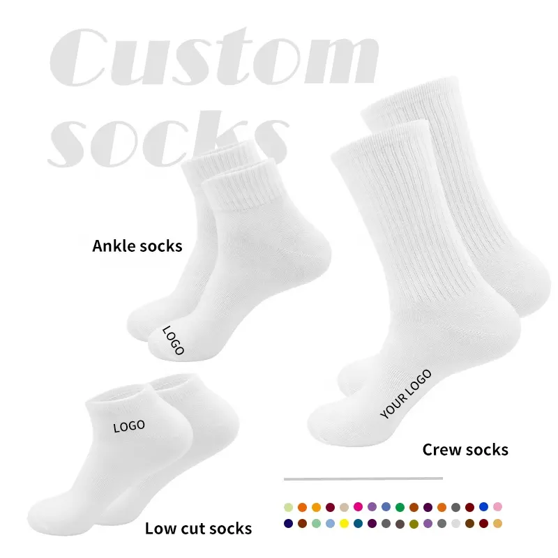 Wholesale OEM Plain White Custom Logo Socks Embroidered Print Men Unisex Cotton Ankle Socks