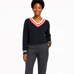 Custom OEM &amp; ODM Women Sweater Ribbed Knit Long Sleeve V-Neck Preppy Autumn Winter <strong>Christmas</strong> Polyester <strong>Jumper</strong> Tops Ropa De Mujer - Product Image 1